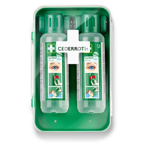 1 x "Cederroth" Augendusche 29,6 cm x 19,2 cm "Eye-Wash-Cabinet" inkl. 2 Flaschen (500ml)