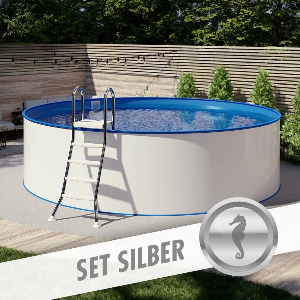 Rundpool-Set SILBER Ø 3,50 x 1,20 m, Folie blau 0,80 mm, aufgestellt