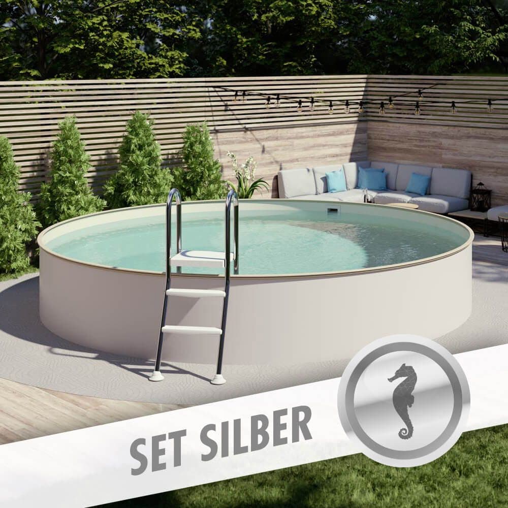 Rundpool-Set SILBER Ø 5,00 x 1,35 m, Folie sand 0,80 mm, teileingelassen