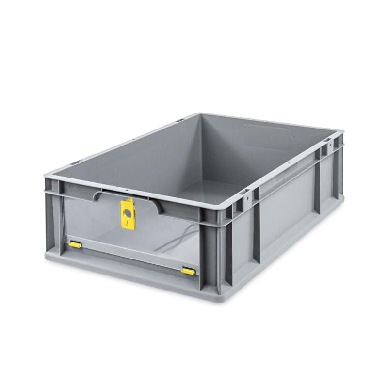 Eurobox NextGen Insight Cover 600x400x170mm mit 80mm hohen Frontöffnung und Abdeckung - Verschluss gelb