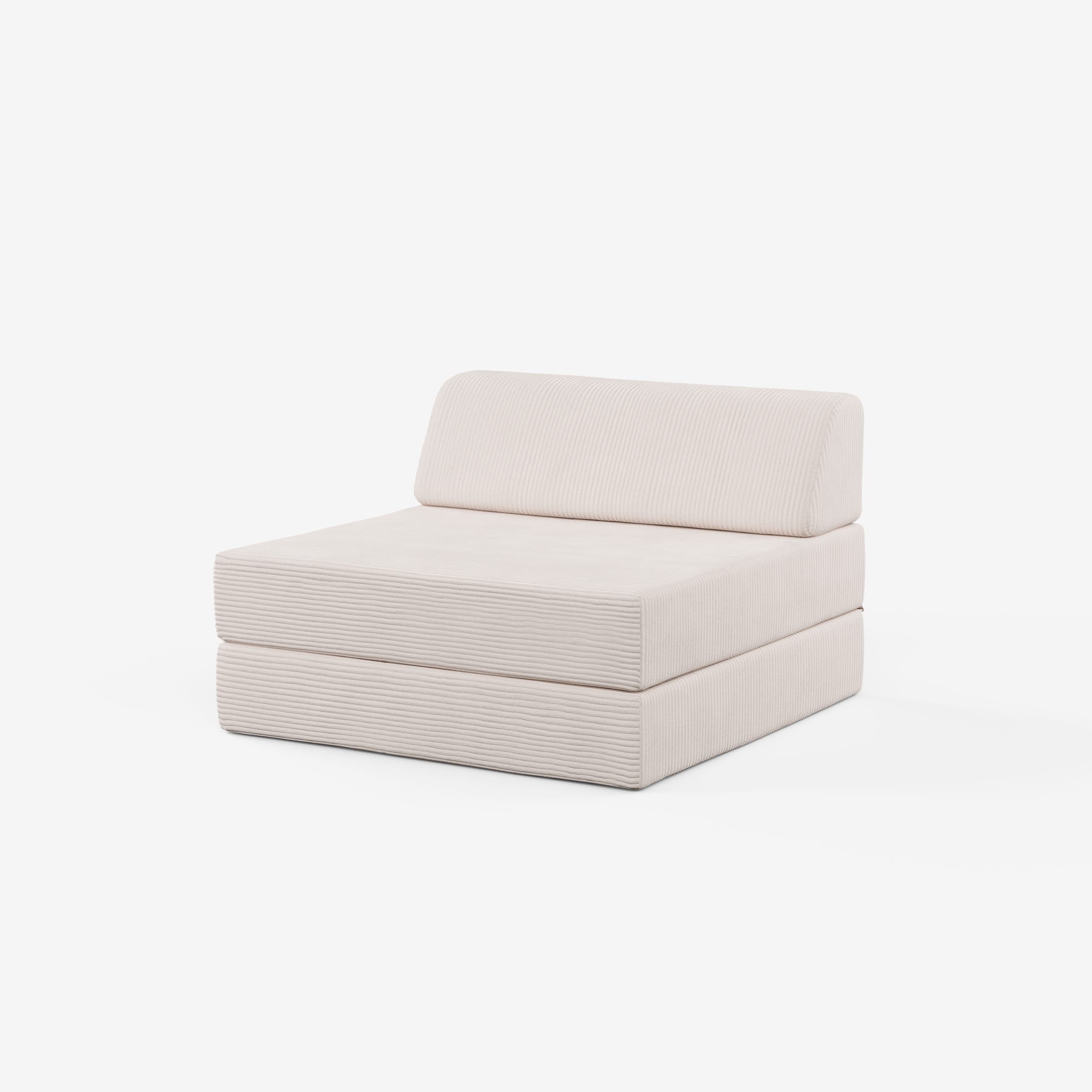Levi Modularer Sessel mit Schlaffunktion 01 RAL6011 – Resedagrün Teddy-Cord – Naturweiß