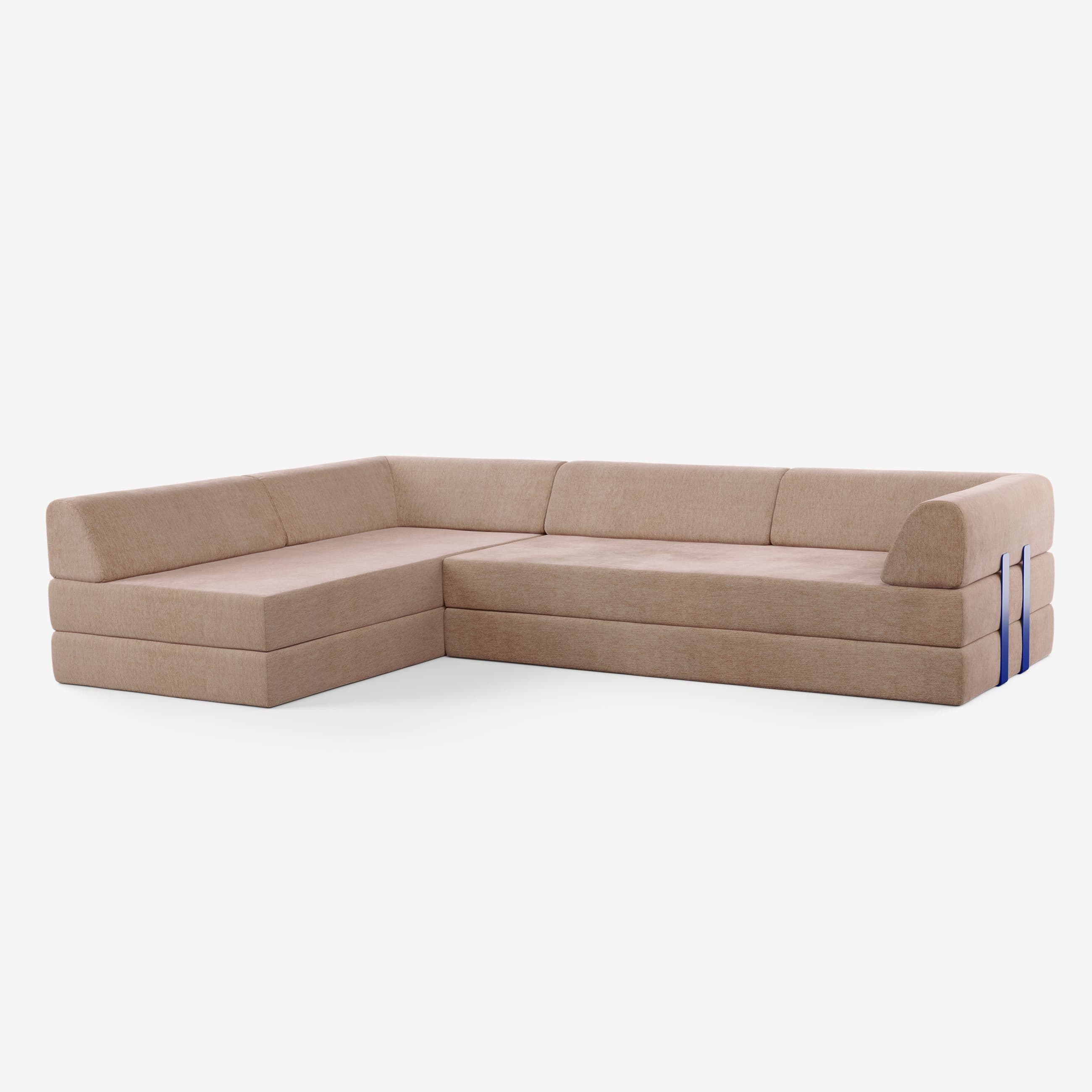 Levi Modulares 4-Sitzer Ecksofa mit Schlaffunktion 03 RAL5002 – Ultramarinblau Cloud-Bouclé – Lehmbeige