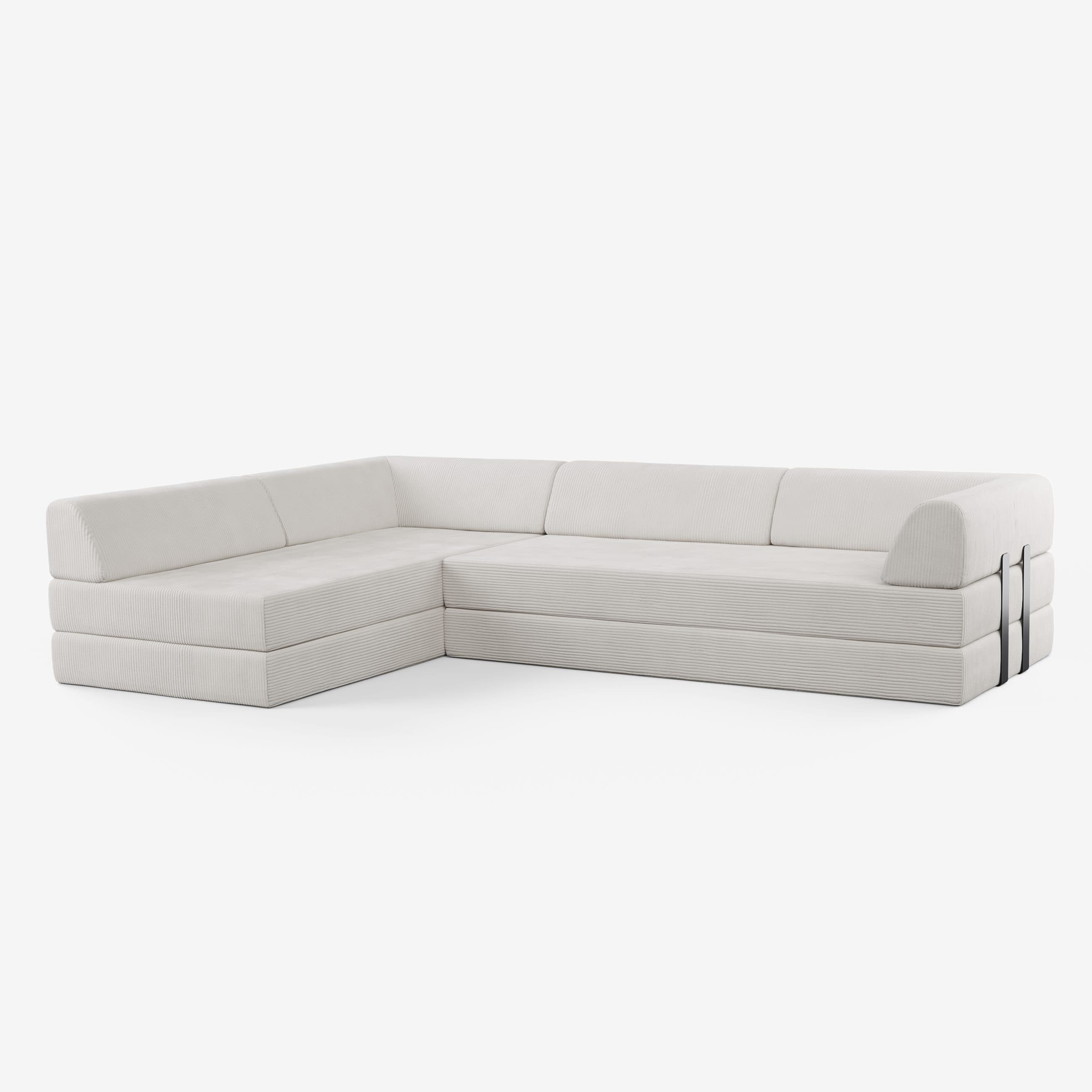 Levi Modulares 4-Sitzer Ecksofa mit Schlaffunktion 03 RAL7021 – Schwarzgrau Teddy-Cord – Lichtgrau