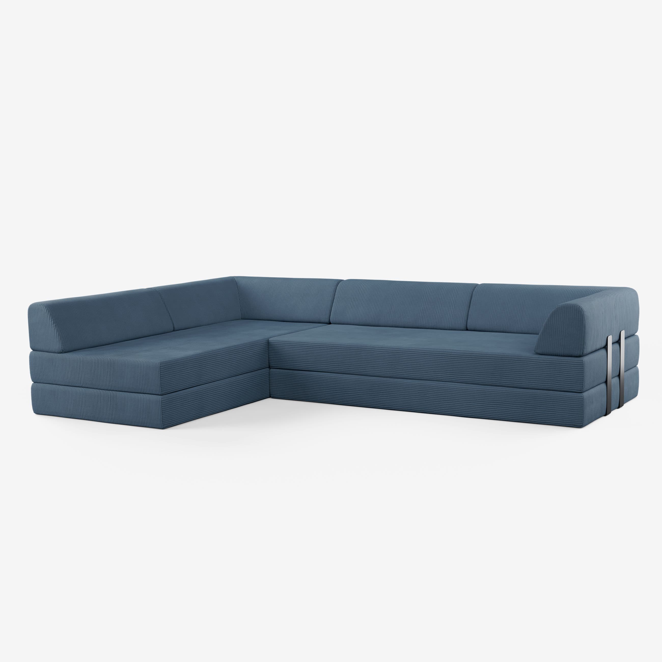 Levi Modulares 4-Sitzer Ecksofa mit Schlaffunktion 03 RAL7021 – Schwarzgrau Teddy-Cord – Nachtblau