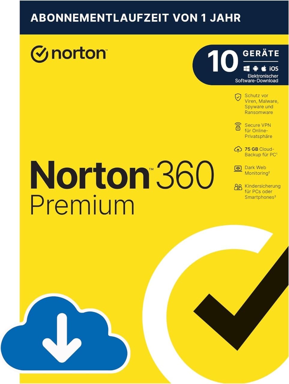 Norton 360 Premium inkl. 75 GB, 10 Geräte - 1 Jahr, Download, Kein Abo