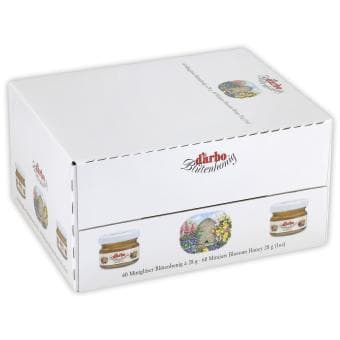 d'arbo Blütenhonig Minigläser 60x28g - Großpackung - Blütenhonig - Lieblicher Geschmack - Flüssiger Honig - Ideal zum Frühstück - Praktische.