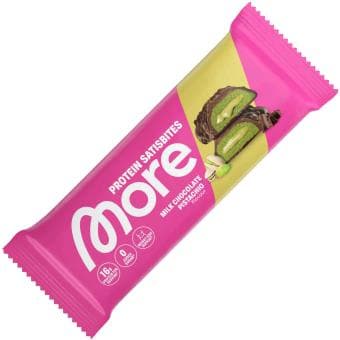 More Protein Satisbites Milk Chocolate Pistachio 50g - Eiweißriegel - Milchschokoladengeschmack - Pistaziennote - Leicht und schokoladig - Neue. mit