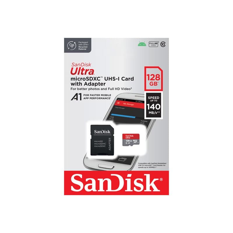 microSDXC Card 128GB, Ultra, Class 10, U1, A1 + SD-Adapter